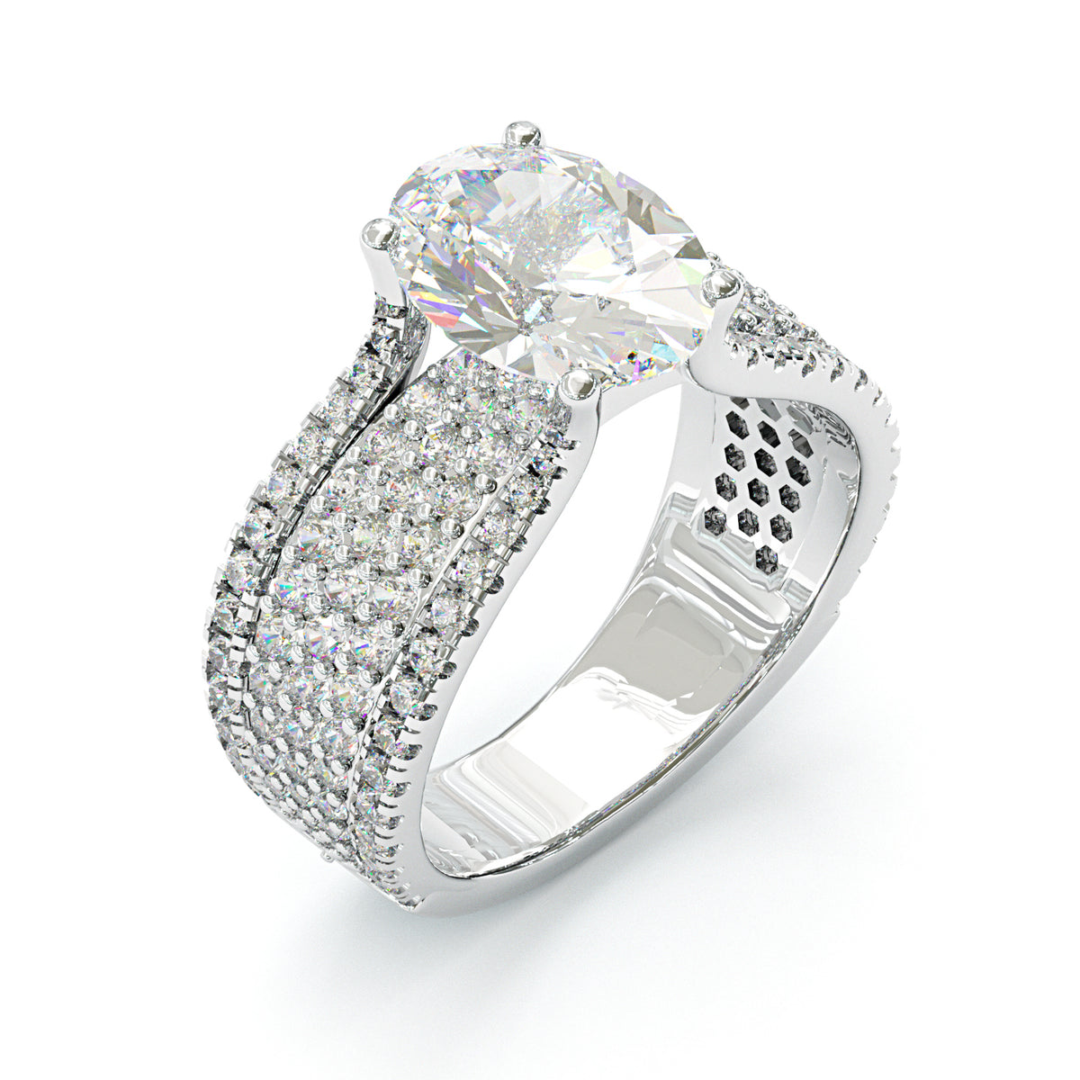 Jzora handmade 5ct luxury oval cut multi-row sterling silver ring