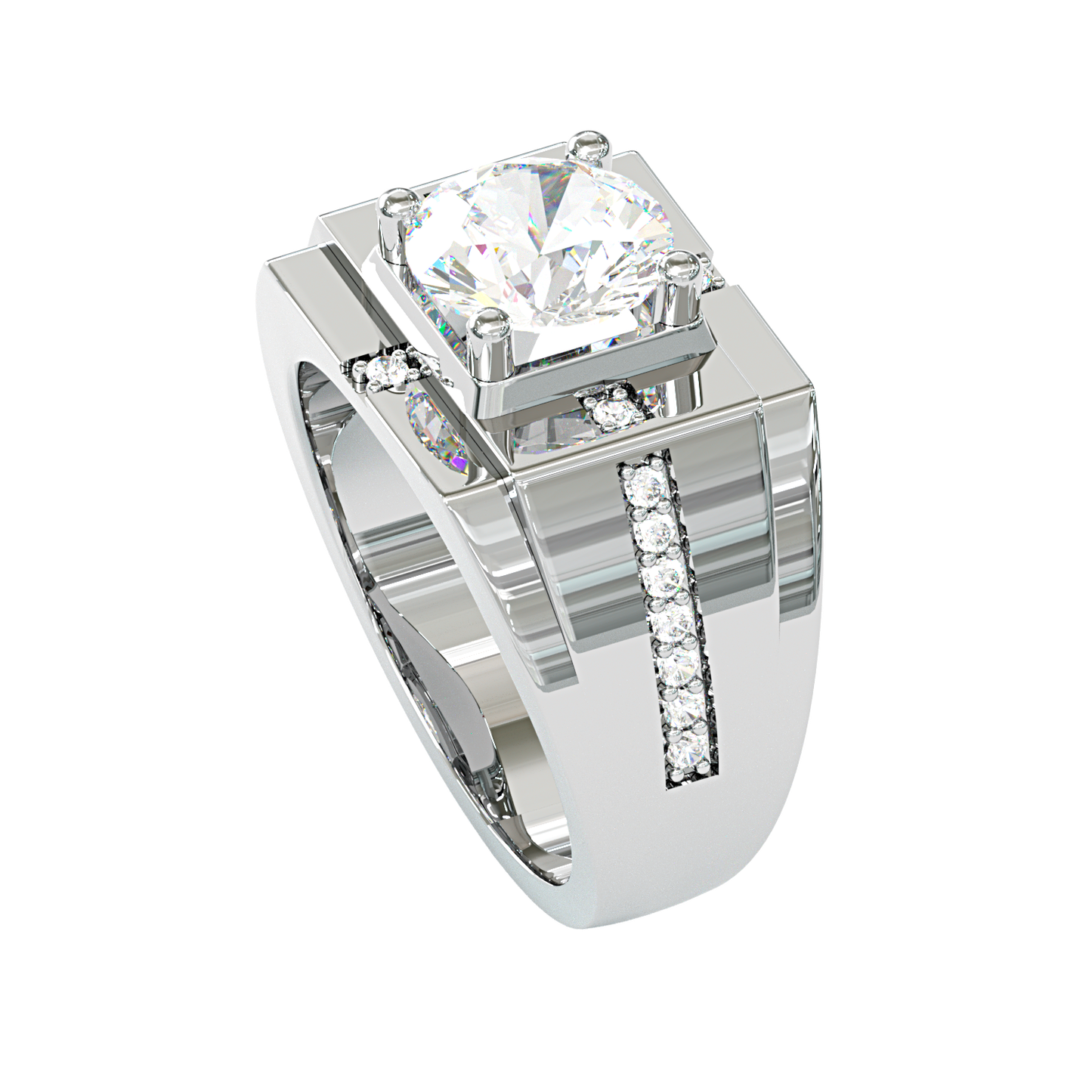 Jzora handmade geometric round cut bold brilliance men's ring