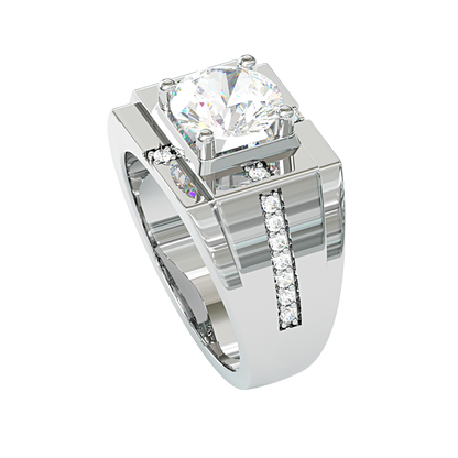 Jzora handmade geometric round cut bold brilliance men's ring