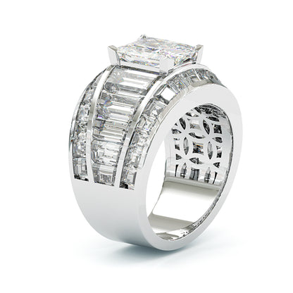 Jzora Handmade Radiant Cut Moissanite & Baguette CZ Full Pave Wedding Statement Ring