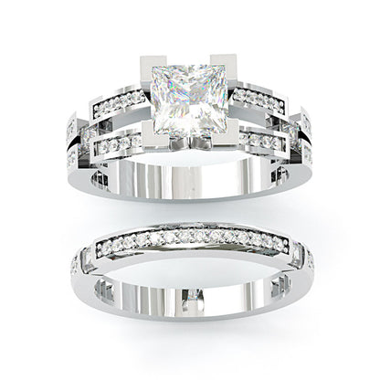 Jzora handmade 2.5ct princess cut moissanite modern sterling silver ring set