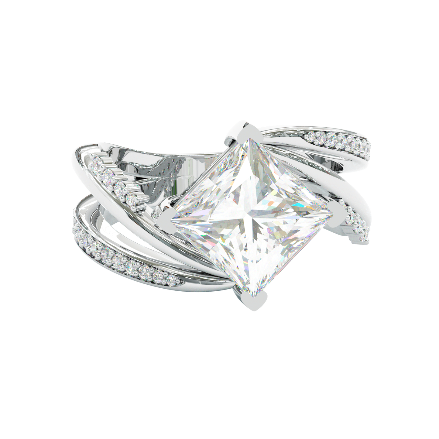 Jzora Handmade Mint Sky Blue Princess Cut Moissanite Twisted Wrap Pave Elegant Ring