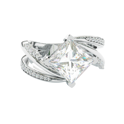 Jzora Handmade Mint Sky Blue Princess Cut Moissanite Twisted Wrap Pave Elegant Ring
