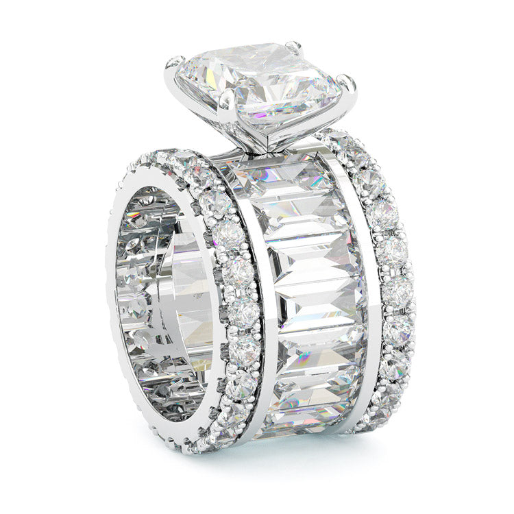 Jzora handmade 5ct princess cut statement sterling silver wide band ring