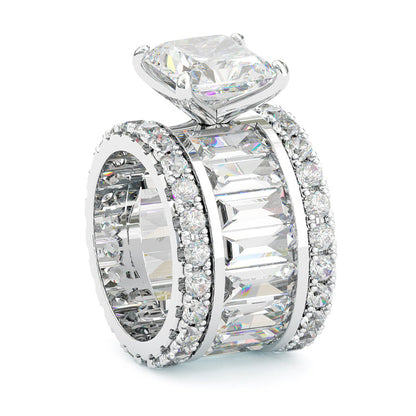 Jzora handmade 5ct princess cut statement sterling silver wide band ring