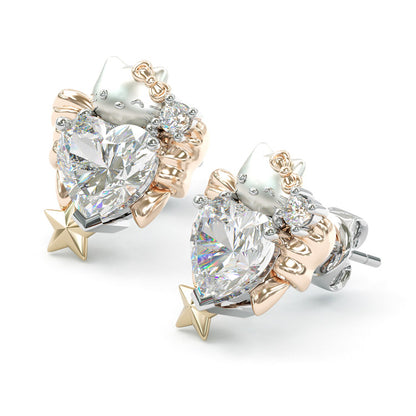 Jzora handmade 1ct heart shape hello kitty sterling silver earrings