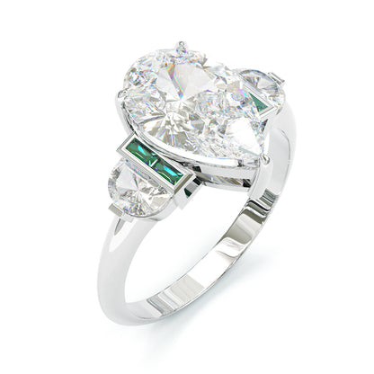 Jzora handmade gold-color pear cut with emerald accents sterling silver ring
