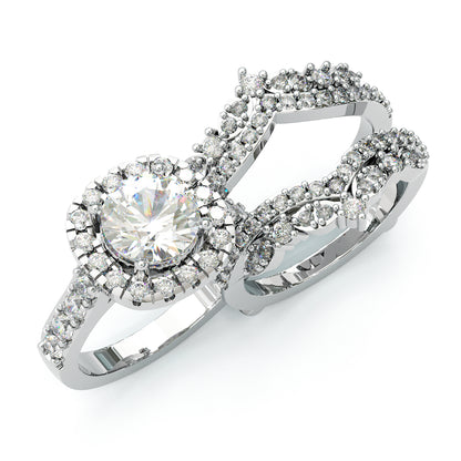 Jzora handmade 2ct round cut halo sterling silver ring set