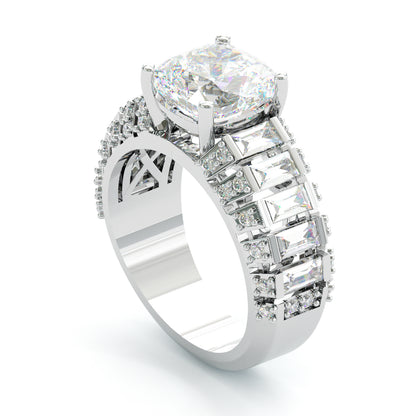 Jzora Handmade Luxury 5CT Cushion Cut & Baguette Cut Full Pave Brilliant Ring