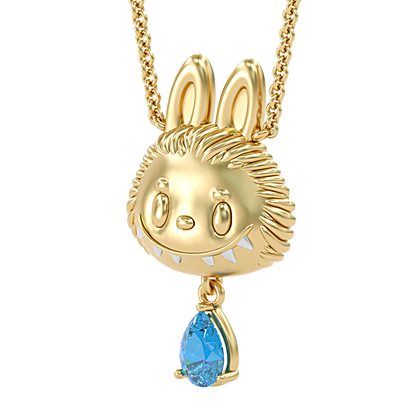 Jzora handmade grinning elf pear shaped pendant sterling silver necklace