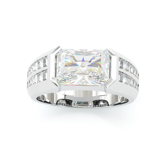 Jzora handmade 6ct radiant cut bezel set men's wedding band ring