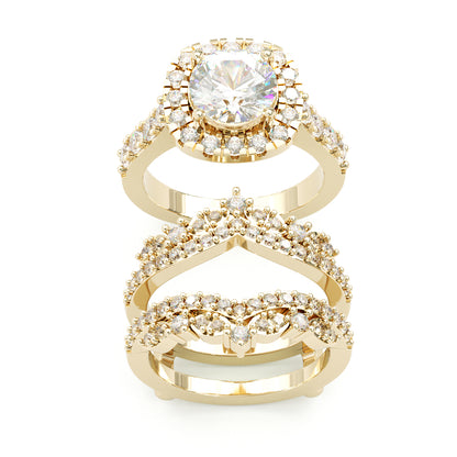 Jzora handmade 2ct round cut halo sterling silver ring set