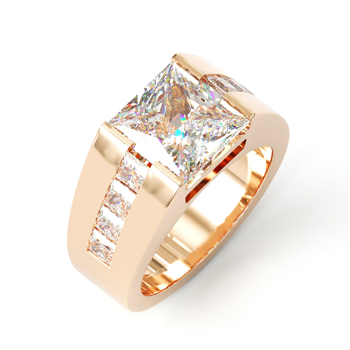Jzora Handmade Channel‑Set Princess Cut Moissanite Chunky Wide Men’s Ring