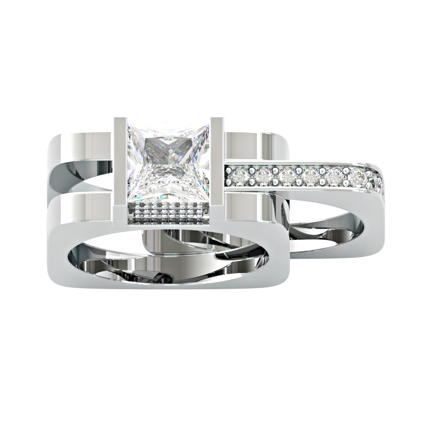 Jzora handmade princess cut geometric two tone men's ringset