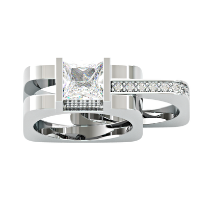 Jzora handmade princess cut geometric two tone men's ringset