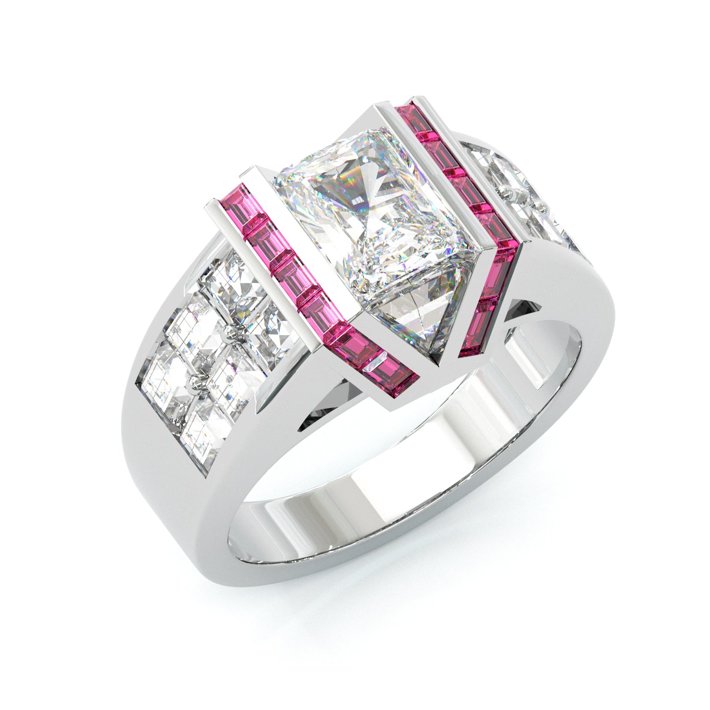 Jzora Handmade Art Deco Skyscraper Inspired Ruby & CZ Gold Plated Vintage Statement Men's Ring