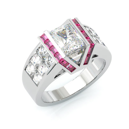 Jzora Handmade Art Deco Skyscraper Inspired Ruby & CZ Gold Plated Vintage Statement Men's Ring