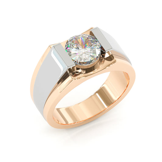 Jzora Handmade Two-Tone Classic Round Solitaire Moissanite Sterling Silver Men’s Ring