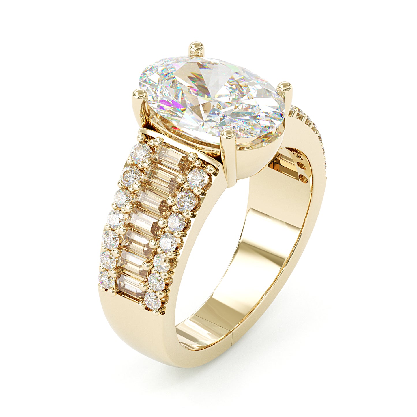 Jzora handmade classic 4ct oval cut baguette pavé sparkling ring
