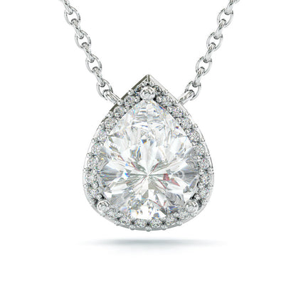Jzora handmade 3ct pear cut halo elegant sterling silver necklace