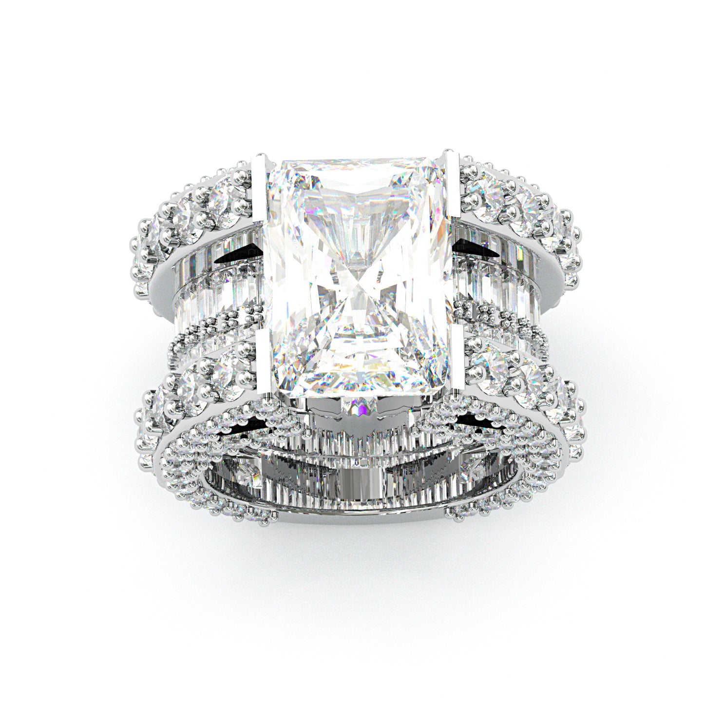 Jzora handmade dazzling glam empire radiant cut iced out wide band ring