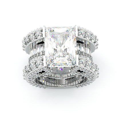 Jzora handmade dazzling glam empire radiant cut iced out wide band ring