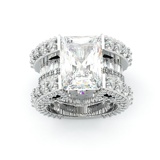 Jzora handmade dazzling glam empire radiant cut iced out wide band ring