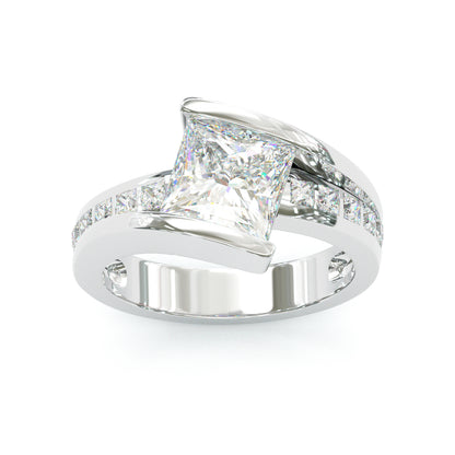 Jzora handmade princess cut modern architectural style sterling silver ring