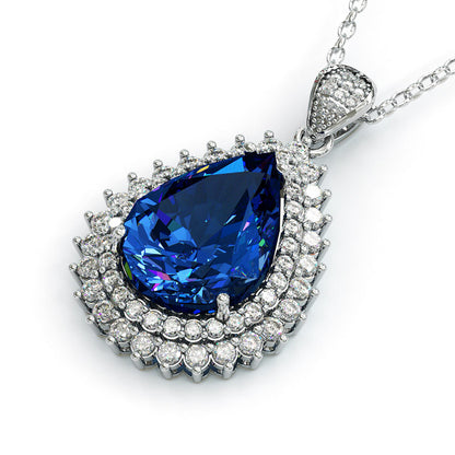 Jzora handmade 10ct sapphire pear cut sterling silver necklace