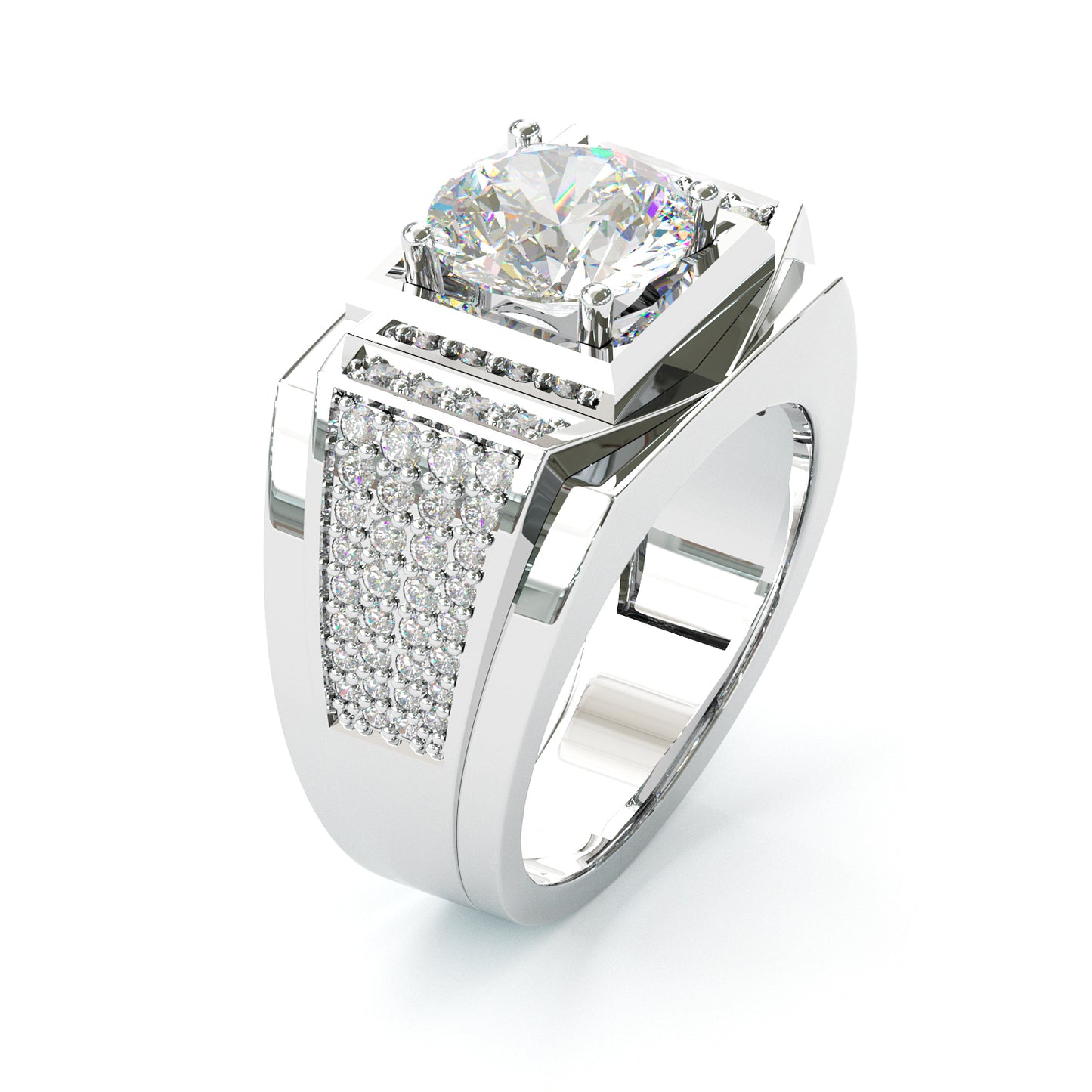 Jzora handmade 3ct round cut regal brilliance men’s statement ring