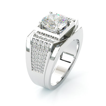 Jzora handmade 3ct round cut regal brilliance men’s statement ring