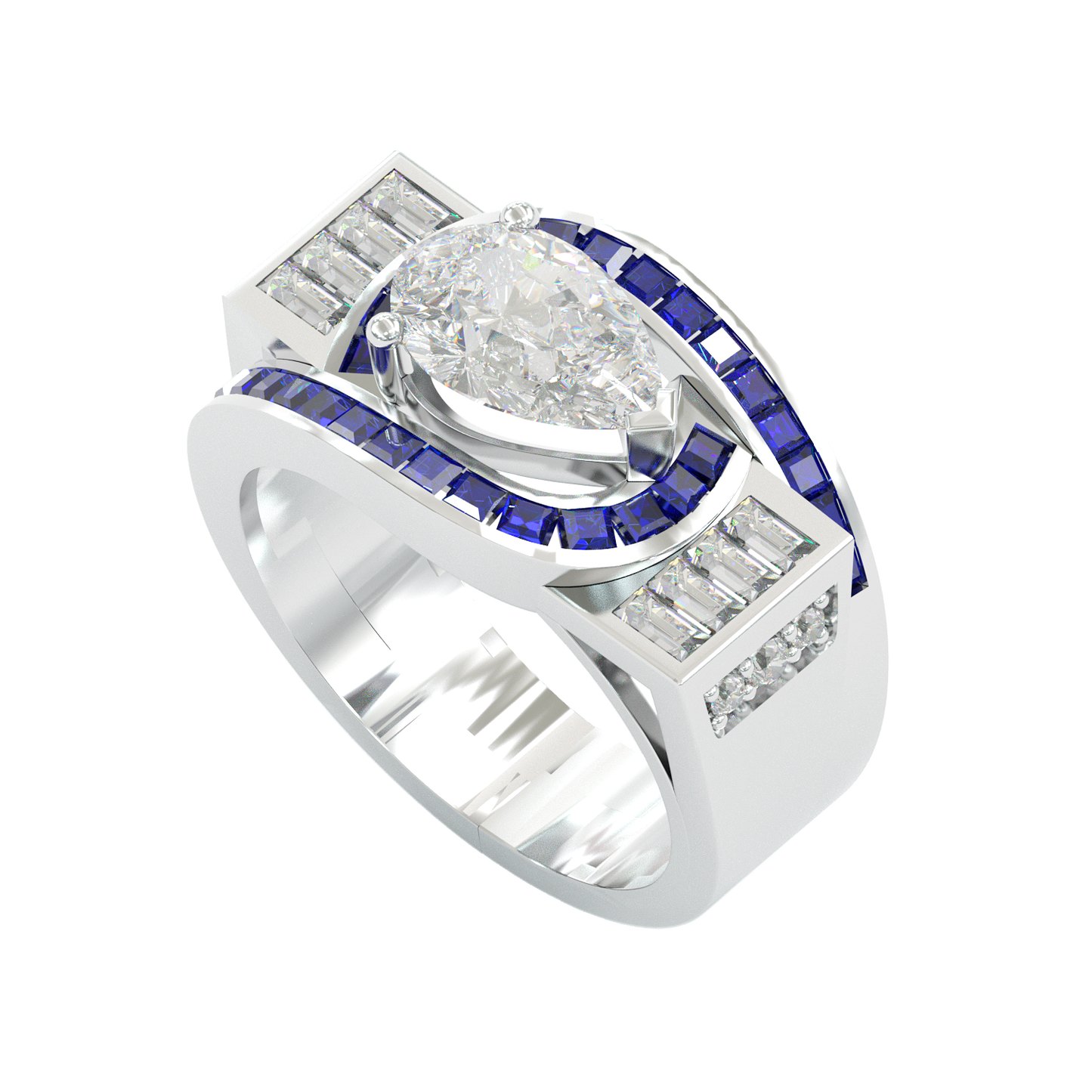 Jzora handmade geometric halo sapphire-inlaid pear-cut statement ring