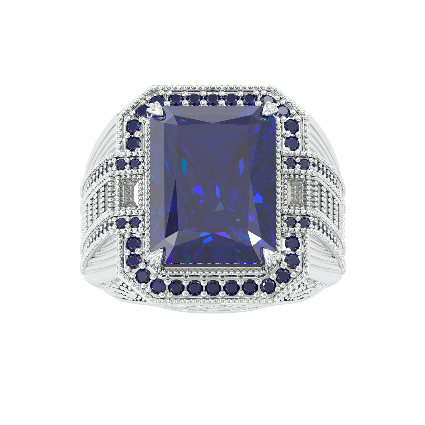 Jzora handmade vintage-style radiant cut blue sapphire men’s ring