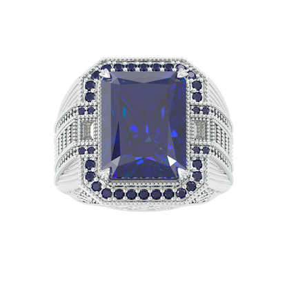 Jzora handmade vintage-style radiant cut blue sapphire men’s ring