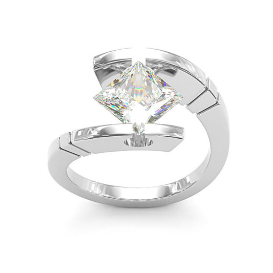 Jzora handmade 3ct princess cut moissanite unique sterling silver ring