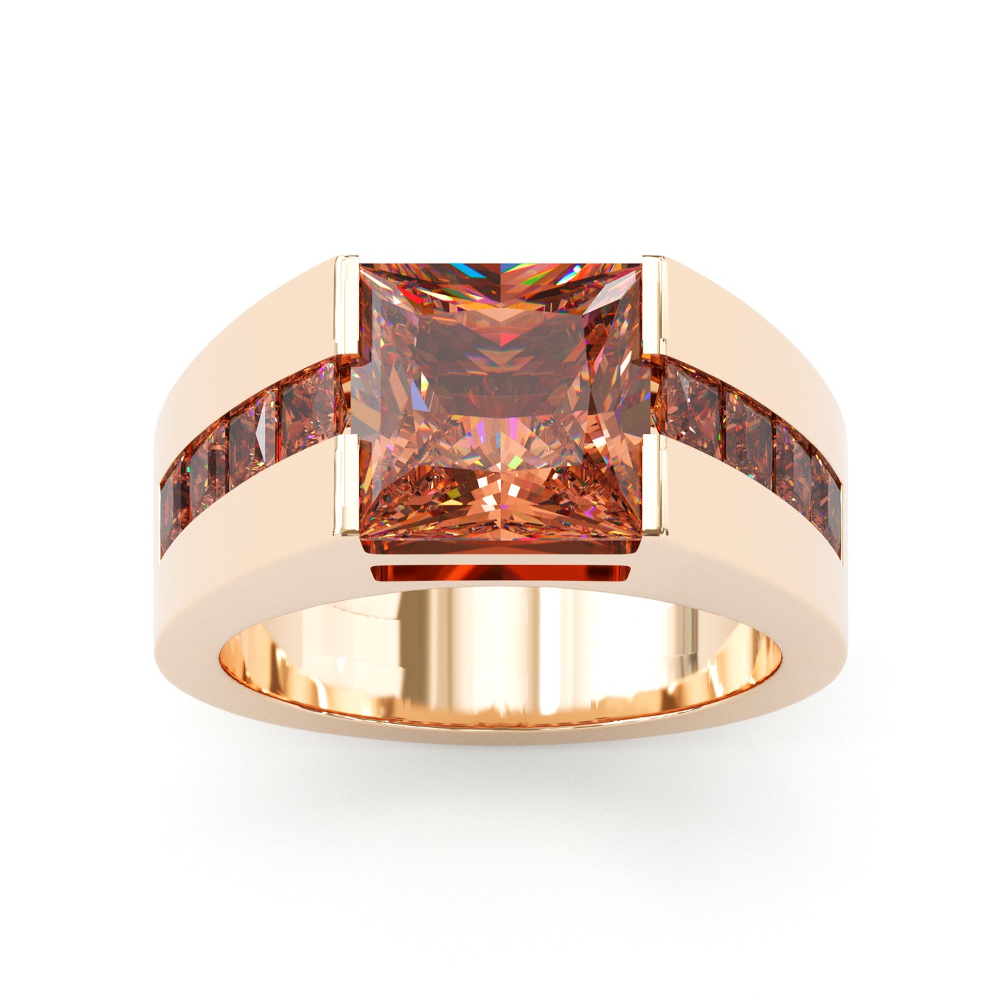 Jzora Handmade Channel‑Set Princess Cut D-Coffee Chunky Wide Men’s Ring