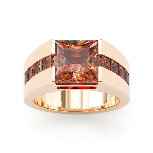 Jzora Handmade Channel‑Set Princess Cut Orange Chunky Wide Men’s Ring