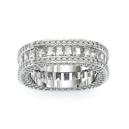 Jzora luxury radiant & round cut sterling silver wedding women's band