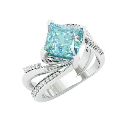 Jzora Handmade Mint Sky Blue Princess Cut Moissanite Twisted Wrap Pave Elegant Ring
