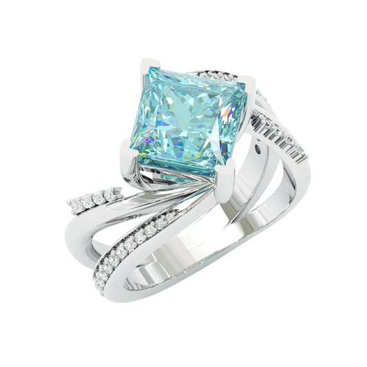 Jzora Handmade Mint Sky Blue Princess Cut Moissanite Twisted Wrap Pave Elegant Ring