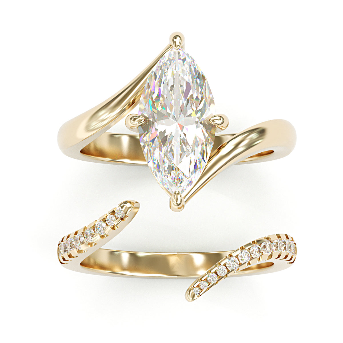 Jzora handmade marquise cut swirl sterling silver ring set
