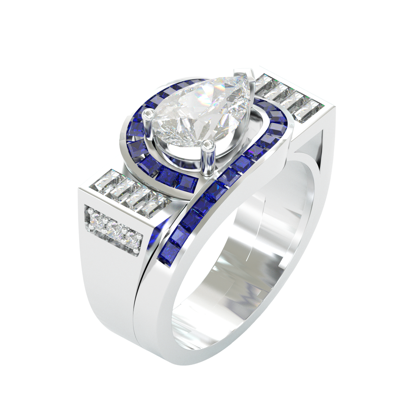 Jzora handmade geometric halo sapphire-inlaid pear-cut statement ring