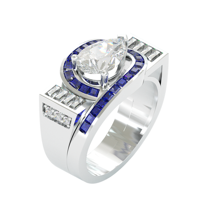 Jzora handmade geometric halo sapphire-inlaid pear-cut statement ring