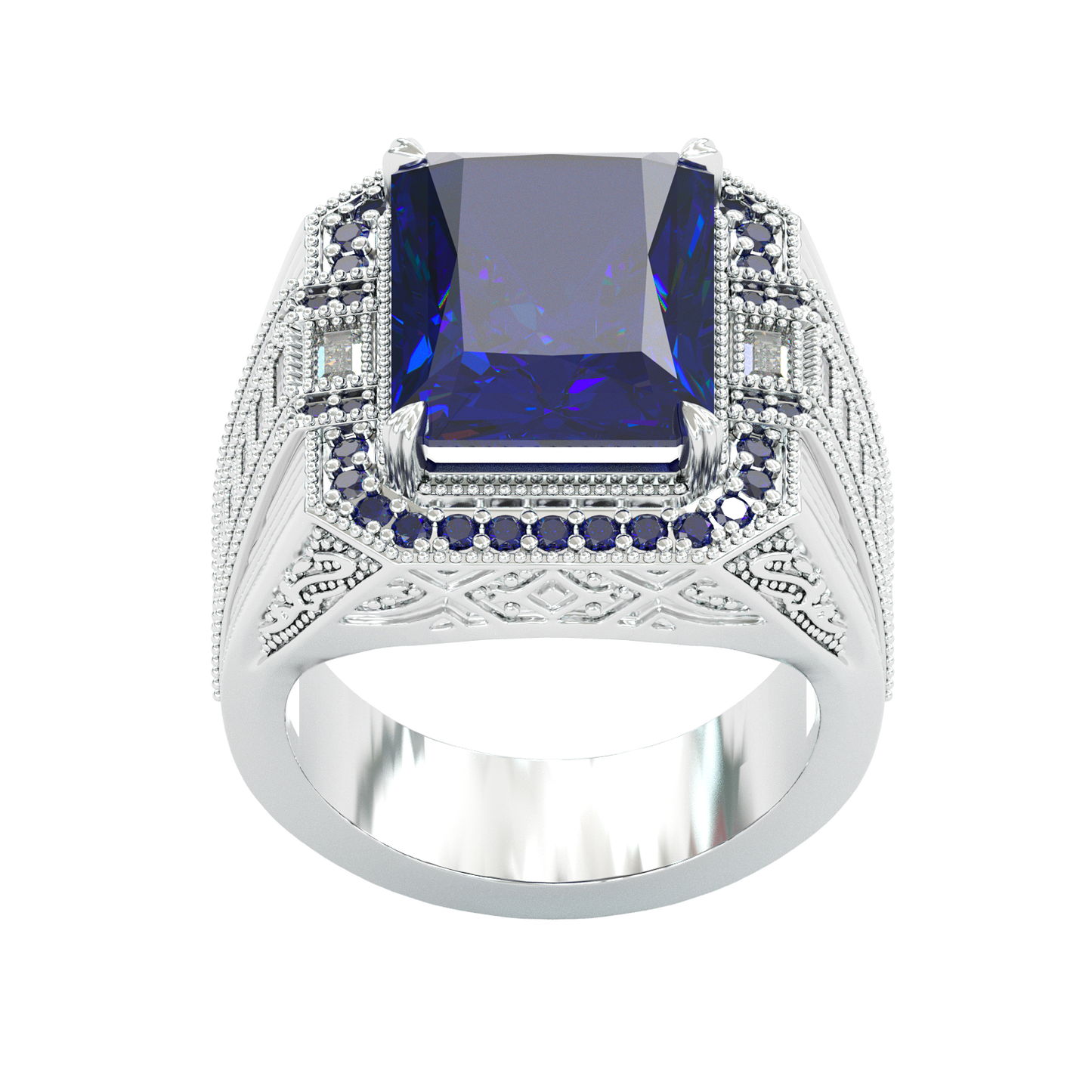 Jzora handmade vintage-style radiant cut blue sapphire men’s ring