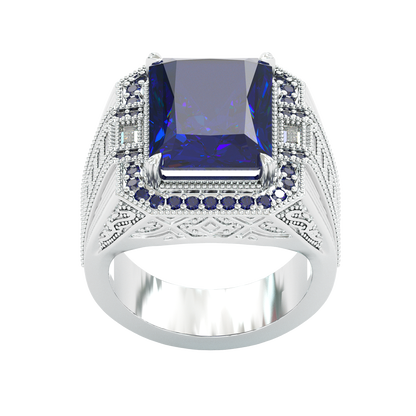 Jzora handmade vintage-style radiant cut blue sapphire men’s ring
