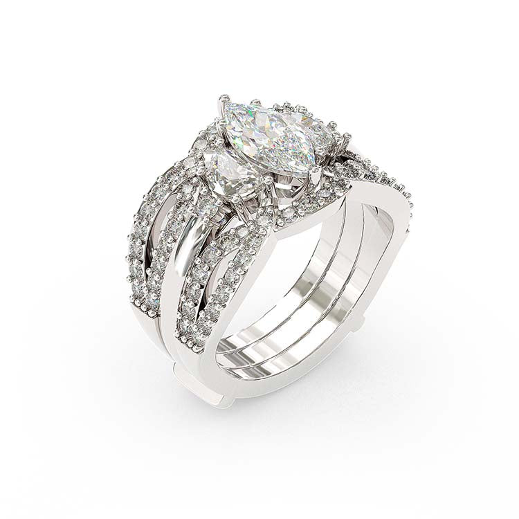 Jzora handmade 1 ct marquise cut 2 pieces vintage sterling silver bridal ring set