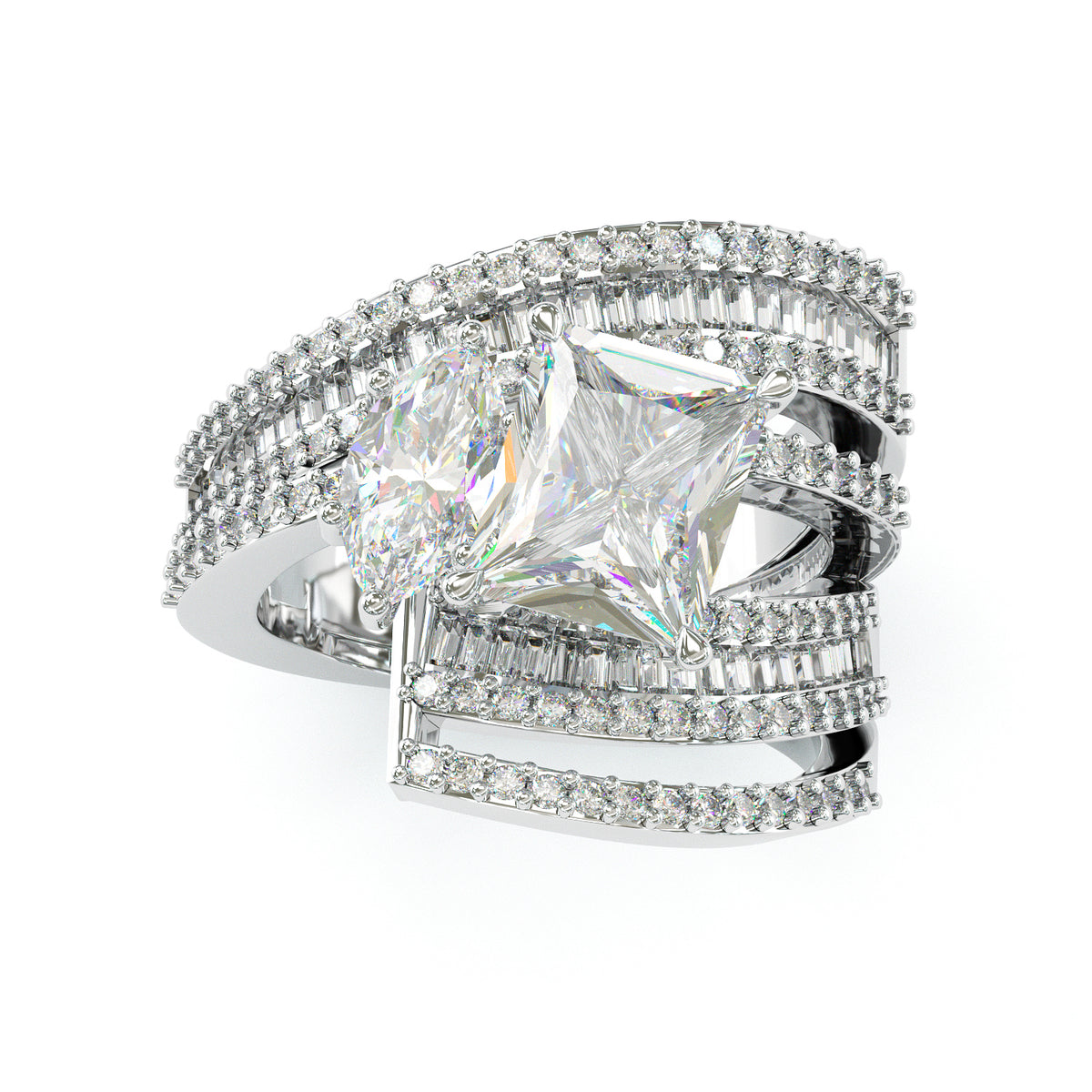 Jzora handmade radiant&marquise cut vintage ring
