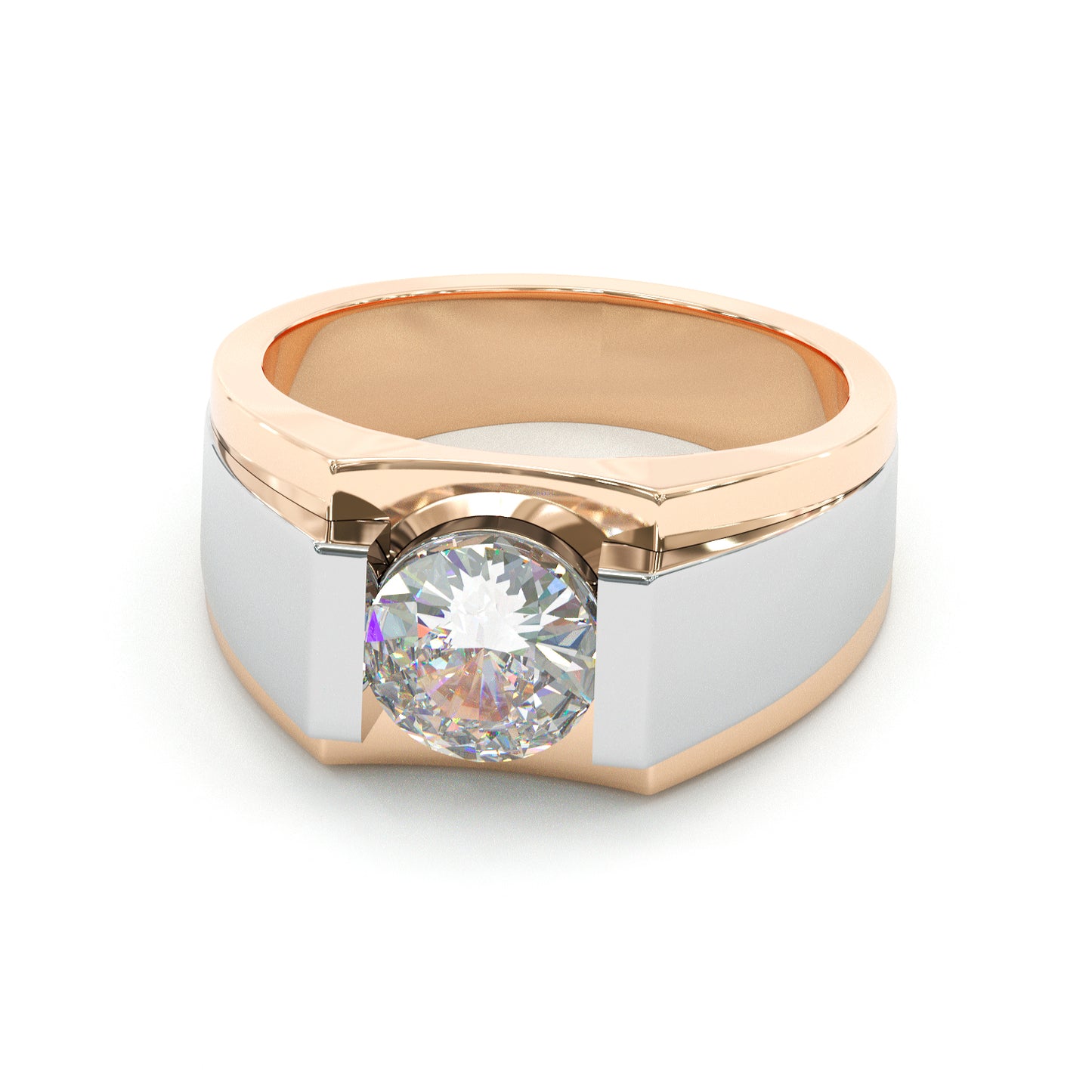 Jzora Handmade Two-Tone Classic Round Solitaire Moissanite Sterling Silver Men’s Ring