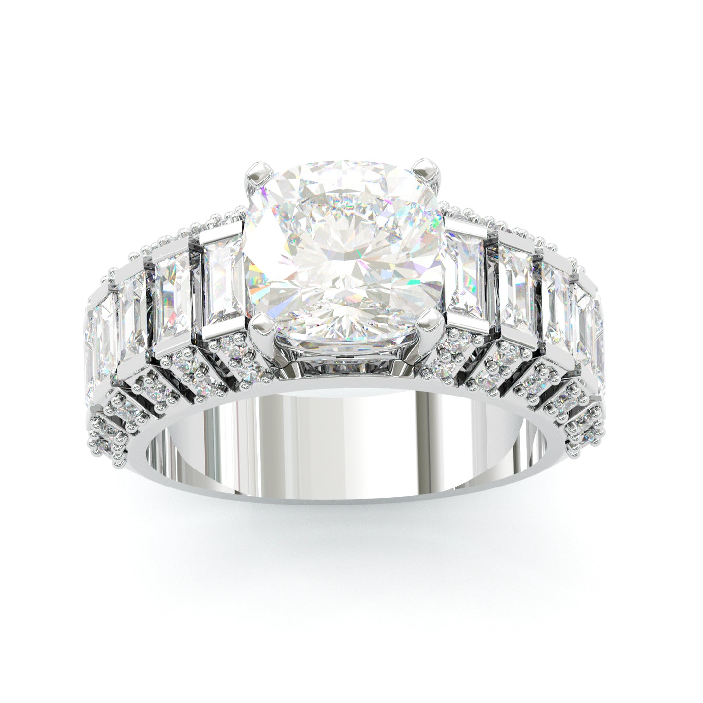 Jzora Handmade Luxury 5CT Cushion Cut & Baguette Cut Full Pave Brilliant Ring