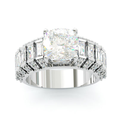 Jzora Handmade Luxury 5CT Cushion Cut & Baguette Cut Full Pave Brilliant Ring
